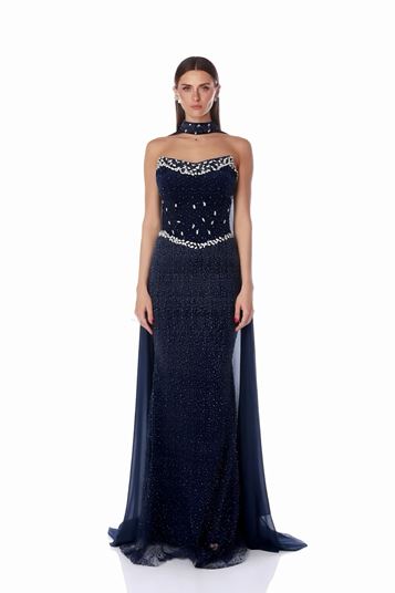 Robe de soirée bustier ornée de perles
